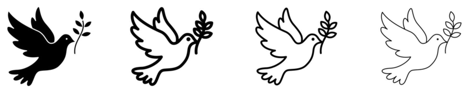 Peace dove line icon with olive branch for hope and freedom