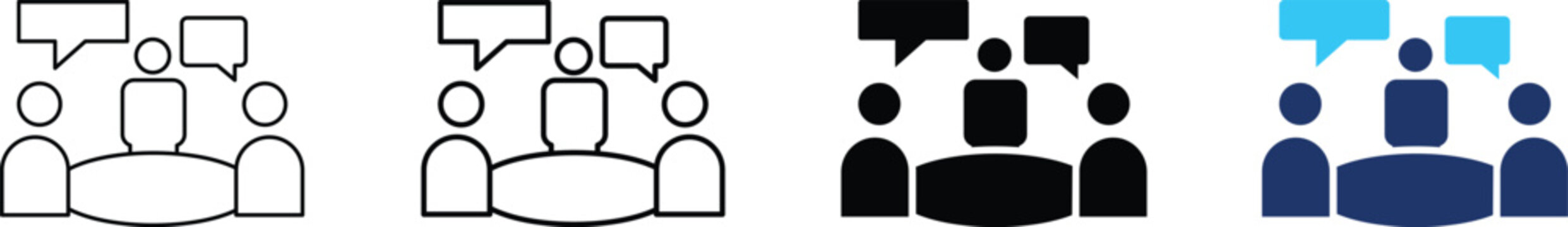 Business meeting icon. Team conference and round table discussion symbol. Simple pictogram for office board, brain storming, talk bubble, group consultation, executive negotiation