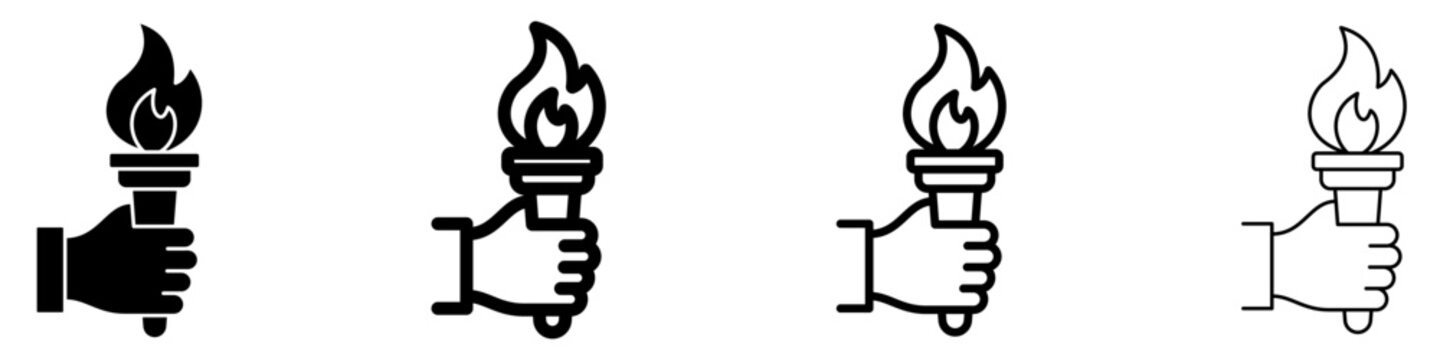 Human hand holding a burning torch solid glyph icon