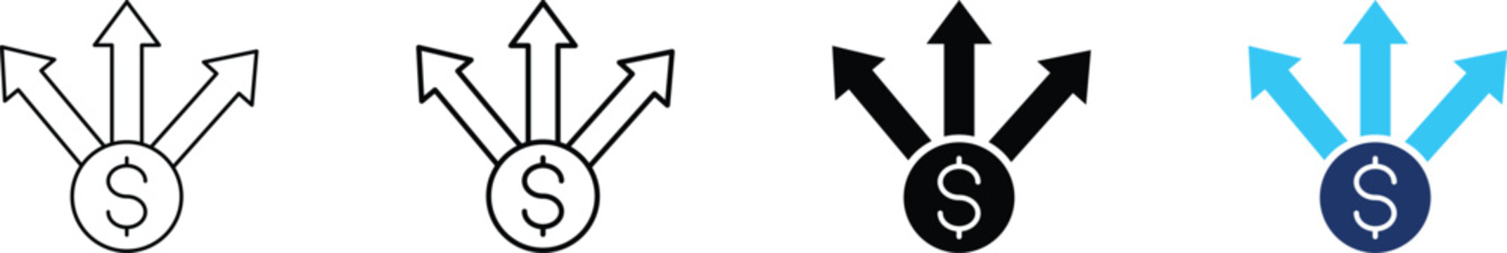 Financial allocation icon. Investment diversification and money flow symbol. Simple pictogram for capital distribution, revenue stream, financial growth, asset allocation, budget strategy