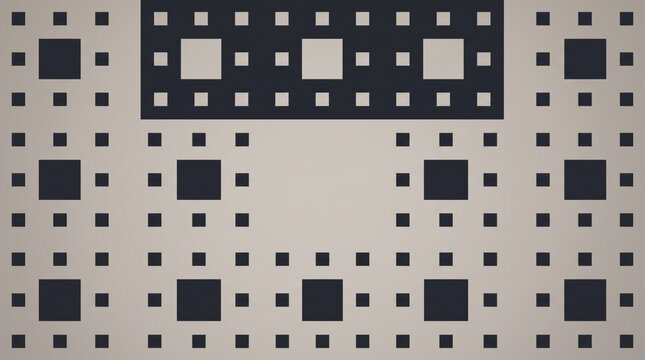 Fractal geometric pattern with repeating squares on neutral background