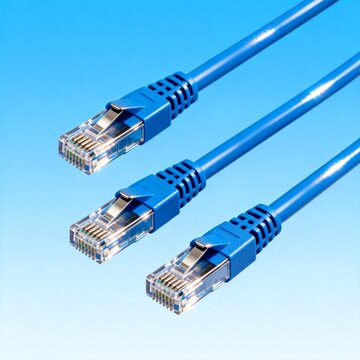 Three Blue Ethernet Network Patch Cables With RJ45 Connectors