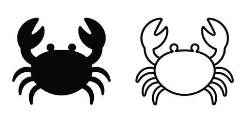 Black and white crab silhouette and outline vector graphic icons © Pixel Hub