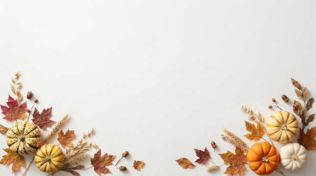 A festive thanksgiving floral arrangement with autumnal colors and minimalist background