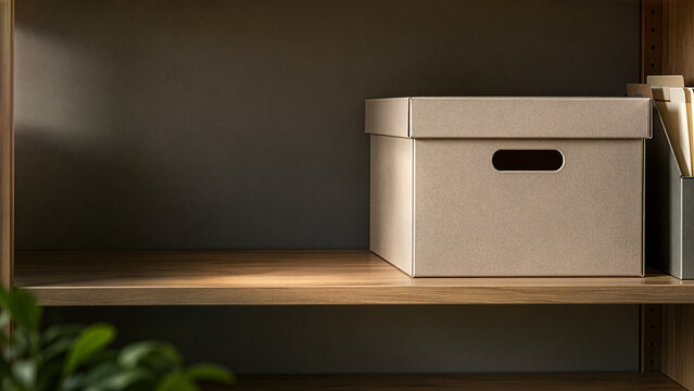 Archive storage box on shelf with copy space