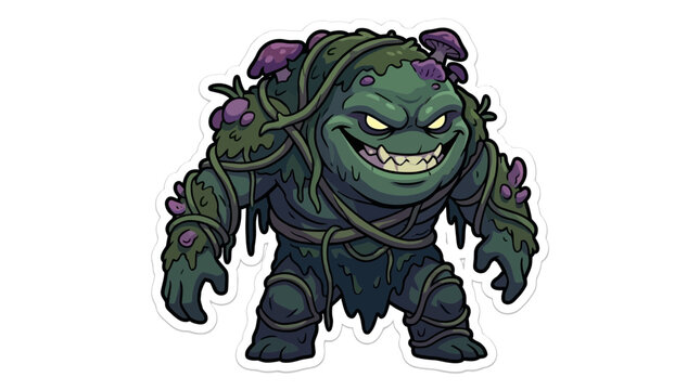 Grumpy green swamp monster creature sticker.