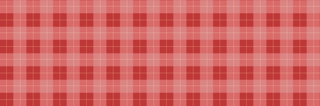 Red tartan plaid pattern background. Classic red checkered backdrop. Geometric Scottish fabric texture for Christmas design, wallpaper, wrapping paper. Cozy aesthetic gingham pattern.