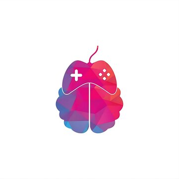 Brain Game Logo Vector Design Featuring Joystick Controller Combined With Low Poly Mind Symbol For Esports Gaming Mind Logic Apps.
