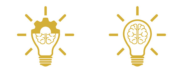 Gold Knowledge Brain and Settings Icon Set Isolated on Transparent Background PNG Vector Symbols © House of Designs