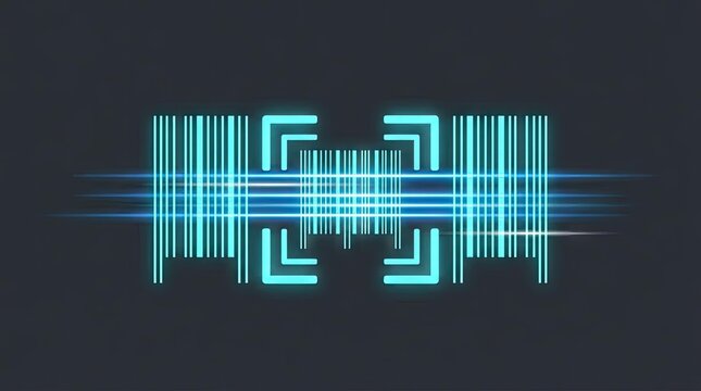Digital glowing blue barcode scanner HUD interface