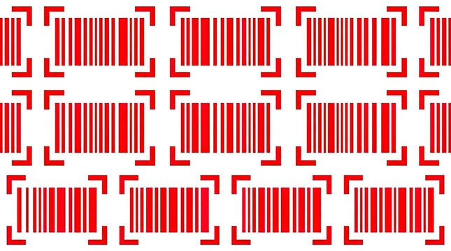 Red barcode pattern with scan markers.