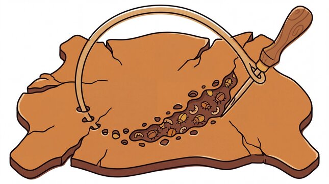 Vector illustration of beetles establishing habitat within stitched leather hide