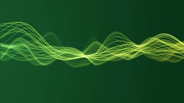 Futuristic digital network wave background with glowing blue curve lines connecting luminous dots and particles, abstract data stream flowing across a dark backdrop, looped 4K UHD clip.