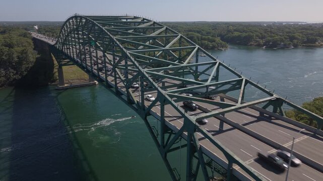 higher flying north alongside Piscatqua River Bridge between Maine and New Hampshire