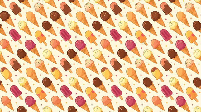 Seamless ice cream cone and popsicle summer pattern.
