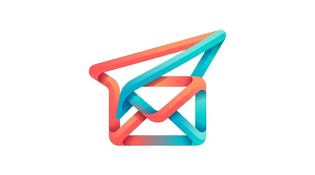 Colorful 3d email envelope and paper plane ribbon icon for modern digital communication and messaging logo