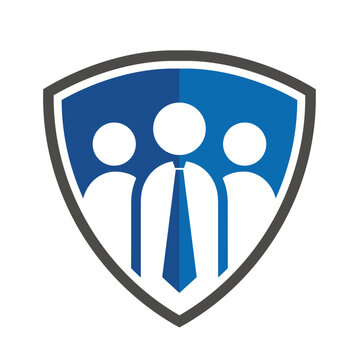 People and shield logo, protection logo icon flat vector logo design.