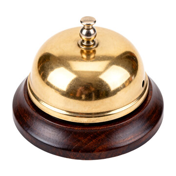 Classic Brass Reception Bell with Wooden Base for Service