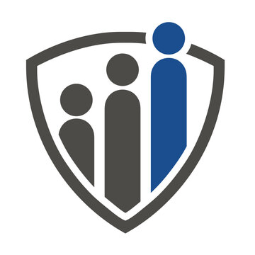 People and shield logo, protection logo icon flat vector logo design.