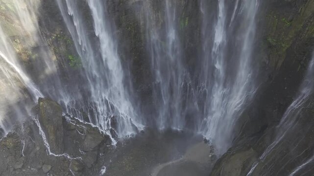 Aerial view of the natural landscape of Tumpak Sewu Waterfall in Java, Indonesia
