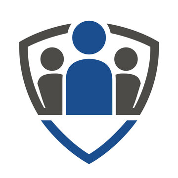 People and shield logo, protection logo icon flat vector logo design.