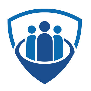 People and shield logo, protection logo icon flat vector logo design.