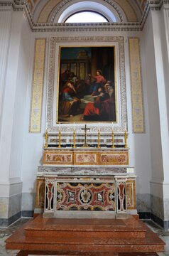 Caltagirone, Sicily 01.03.2020: Altar of Jesus among the Doctors, located in the Cathedral of San Giuliano in Caltagirone.