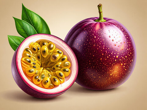 Fresh Passion Fruit Cross Section Revealing Pulp and Natural Seed Structure