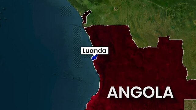 Angola map animation with capital city Luanda highlighted in motion
