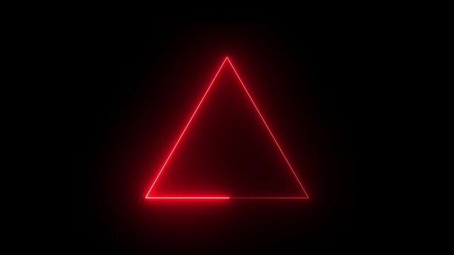 glowing neon light saber frame animation Glowing neon line triangle icon animation on black background.