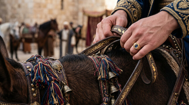 Solomon riding King David&rsquo;s royal mule down to Gihon to be anointed king, surrounded by a massive, jubilant crowd.