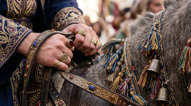 Solomon riding King David&rsquo;s royal mule down to Gihon to be anointed king, surrounded by a massive, jubilant crowd.