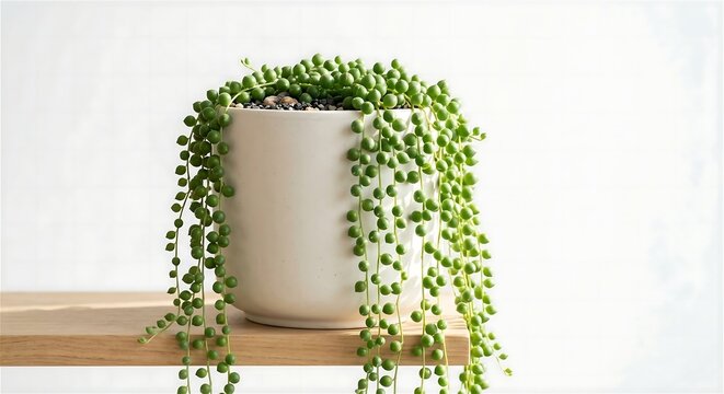 String Of Pearls Succulent Plant Senecio Rowleyanus In White Pot Hanging