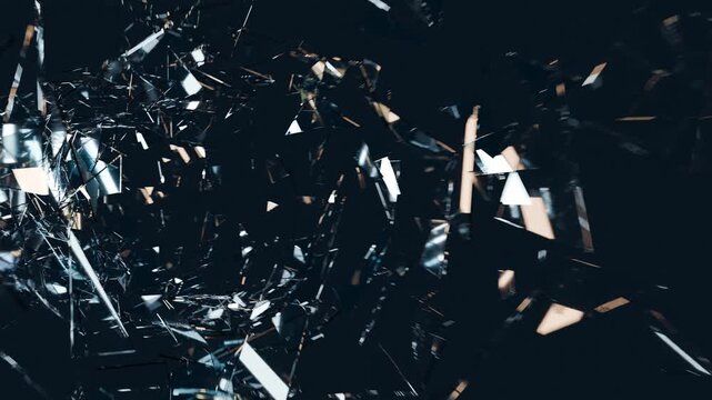 Glass shards swirling in a dark abstract tunnel