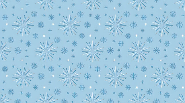 Stylized blue snowflake and winter star seamless pattern.