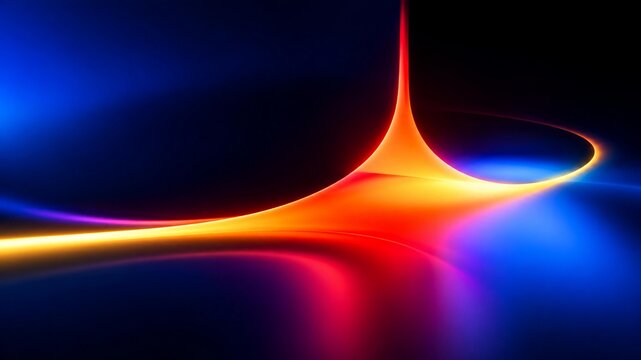 Abstract glowing light waves forming a dynamic curve against a dark blue background