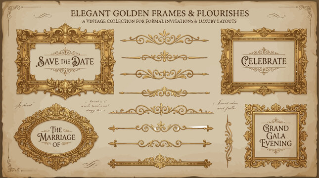 Decorative Golden Frame Collection with Flourish Dividers
