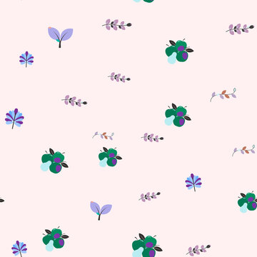 Seamless pattern of stylized fruits and leaves