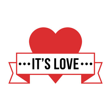 Red heart with it's love text on white background