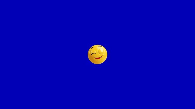 Three winking yellow emoji faces floating horizontally against a solid vibrant blue background screen display with video three identical yellow smiley faces one eye closed wink horizontal row with fun