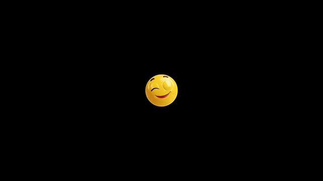 Three identical yellow winking emoji faces floating in a line across a solid black background with animation smooth consistent no other elements scene faces moving horizontally communication symbol