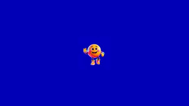 Three animated yellow round characters waving their hands while standing against a solid blue background with spherical characters limbs video three identical personified animation gesturing cute