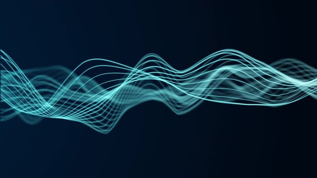 Minimalistic abstract wave background with smooth silver and white gradient curve lines flowing on a dark backdrop, elegant glowing particles and futuristic stripes, 4K seamless loop.