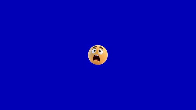 Three identical shocked yellow emoticons arranged in a row against a solid blue background screen with expressions arranged horizontally consistent static composition horizontally with collection, set