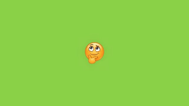 Three thinking emojis with different expressions placed horizontally against a solid green background screen display with each displaying slightly different facial expression while gesturing hand chin