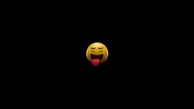 Three yellow circular emojis with tongue sticking out expressions arranged horizontally on a black background with expressions positioned horizontal horizontal line against conveying playful mood