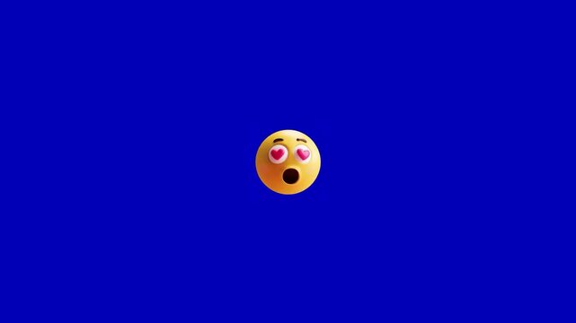 Three yellow emojis with heart eyes and open mouths floating against a solid blue background with floating horizontal line identical yellow emoji love struck communication infatuation expression