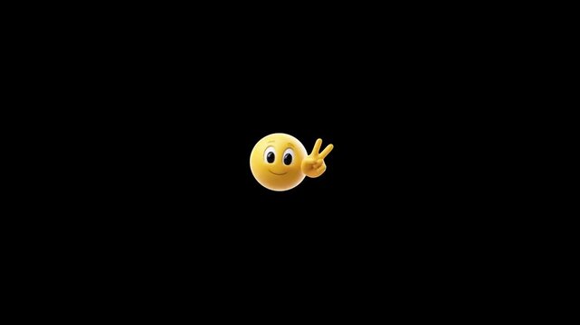 Three identical yellow smiley emojis displaying a peace sign gesture against a solid black background with icons arranged horizontally horizontally each making hand gesture pitch v sign expression