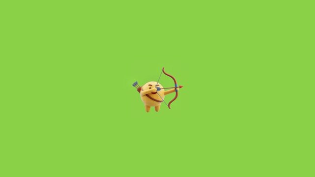 Three identical yellow cartoon characters aiming bows and arrows against a solid green background with each actively aiming bow arrow while standing against bright characters positioned row rendered
