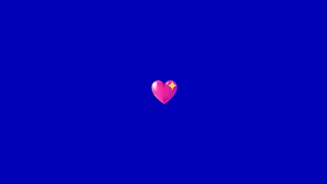 Three floating pink heart emojis with sparkling star effects arranged horizontally on a blue background with sparkles floating horizontal background simple minimal horizontal line against animation